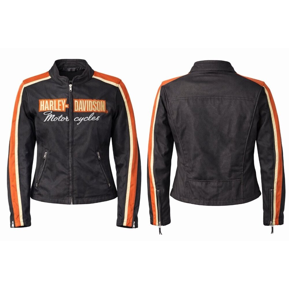 Harley Davidson Womens L Riding Jacket Black Orange Mesh Lined Zip 40” Bust